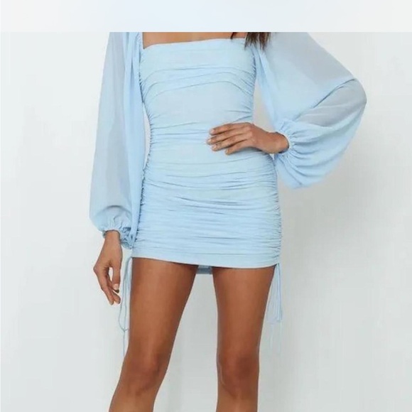 Hello Molly Blue Ribbed Ruched Bodycon Dress - Picture 4 of 4